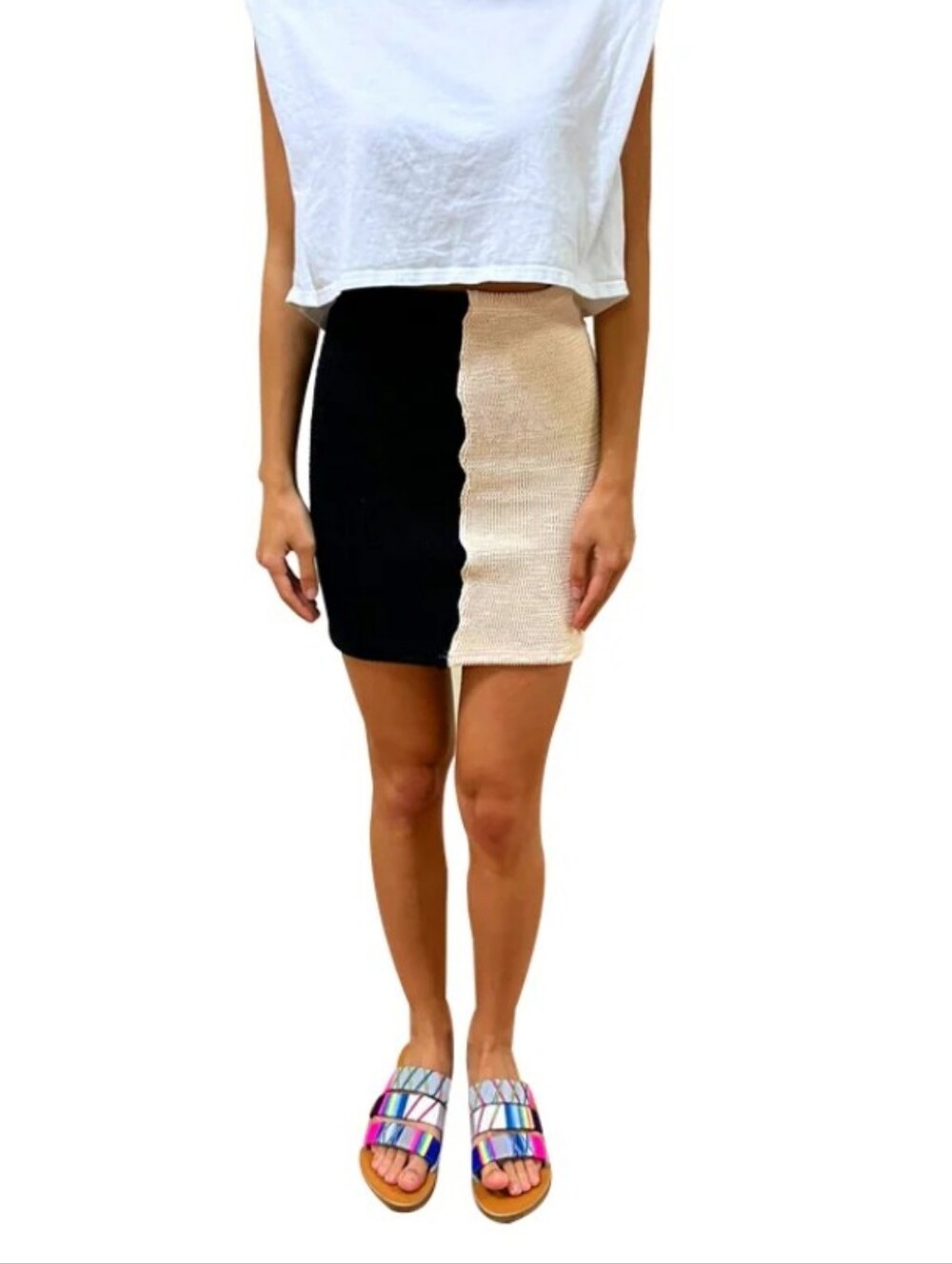 Le POM POM Vintage Black/ White Crinkle Skirt One Size NWT